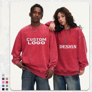 Sudadera de cuello redondo vintage unisex de alta calidad, estilo streetwear, con lavado ácido, pesada, con logo, oversize, para hombre, personalizable con bordado. - Product Image 5