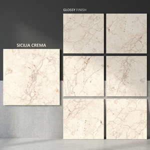 Sicilia Crema Blue Grey Polished Glazed Porcelain Floor Tiles Elegant Stone Design 32x32 Inch - Product Image 1