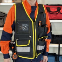 Gilet porte-outils robuste et imperméable en Oxford 600D, personnalisable, respirant, léger, avec porte-badge et support pour marteau, idéal pour le travail (OEM)