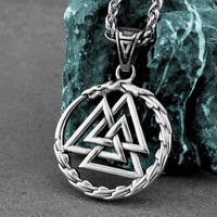 Collier Amulette Triple Triangle Viking Nordique Tendance, Design Vintage, Rune, Dragon en Acier Inoxydable pour Hommes et Femmes