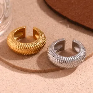 Clip On Earring Fish Scale Design PVD Gold Plated Jewelry Tarnish Free Stainless Steel Earring Joyeria De Acero Inoxidable