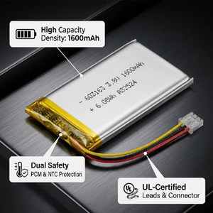 Batterie LiPo rectangulaire 3,8 V 1600 mAh 6,08 Wh sans PCM pour l'électronique (cellule 603163) - Product Image 4
