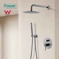 Ensemble de douche mural Frascio moderne en laiton brossé avec mitigeur à main, jet pluie et système de douche 3 fonctions pour appartement