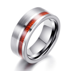 <b>Tungsten</b> Steel Ring 8mm Wood Grain Inlay Geometric Design Unisex Fashion Jewelry - Product Image 1
