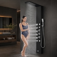 Panneau de douche de luxe en acier inoxydable 304 avec affichage thermostatique LED, cascade, jets de pluie, jets corporels et douchette à main