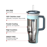 ANSHENG Vaso Térmico de Acero Inoxidable de Grado Alimenticio con Asa y Pajita, Personalizable con Logotipo, 32oz 40oz