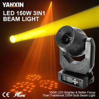 Projecteur LED mobile 3-en-1 RGB 150W avec fonctions Beam, Spot et Wash, DMX512, Prisme et Zoom pour Éclairage de Scène, Mariages, Fêtes, Discothèques, Clubs et Concerts