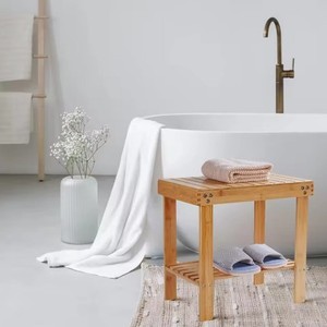 Tabouret de douche en bambou avec étagère de rangement, imperméable, antidérapant, siège de spa pour salle de bain, construction en bois naturel pour salle de bain, chambre et salon - Product Image 2
