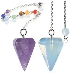 Crystal Pendulums Divination Dowsing Natural Amethyst Healing Crystal Pendants Witchcraft Wiccan Accessories 7 Chakra Pendulums