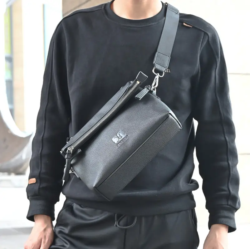 custom premium genuine real Leather men bags crossbody shoulder messenger sling chest bag