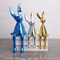 Ensemble de figurines de lapins métalliques Or Argent Chrome Bleu, Statue d'art en résine, Décoration de bureau moderne, Cadeau de collection, Ornement de maison, Vente en gros