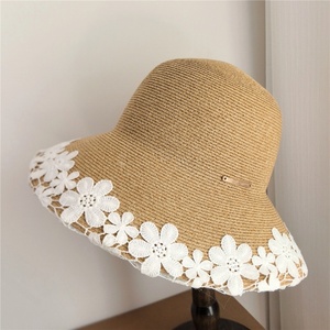 Sombrero de <span class=keywords><strong>Paja</strong></span> de Ala Ancha de Moda con Flores Elegantes Bordadas, Gorro de Pescador para Playa, Sombrero de Sol para Mujer, Sombrero de <span class=keywords><strong>Paja</strong></span> - Product Image 5