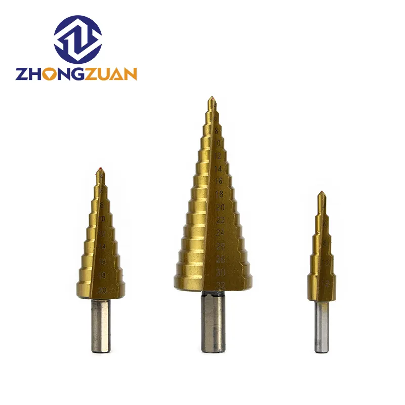 Zhongzuan 3 Pcs 4-32Mm Hss Titanium-Plated Rechte Fluit Stap Boor Voor Roestvrij Staal Hout boren