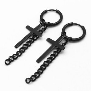 yunnique Cross <b>Stud</b> Hoop <b>Earrings</b> <b>Black</b> Titanium Steel Geometric Design For Men Women Fashion Jewelry - Product Image 2