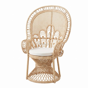 <span class=keywords><strong>Fauteuil</strong></span> rembourré Bali Pari, style bohème moderne, en rotin naturel, dossier évasé, style bohème, <span class=keywords><strong>fauteuil</strong></span> d'appoint tissé en forme de paon, pour salon - Product Image 1