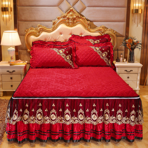 Sunny Textile all'ingrosso autunno inverno trapuntato gonna da letto in velluto di cristallo copriletto antiscivolo addensato in pizzo stile principessa - Product Image 2