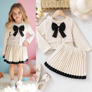 Alta Qualidade Primavera Outono Novo Modelo Crianças Roupas de Moda Manga Longa das Meninas Bow Jacket & Saia Plissada 2 Peças - Product Image 2