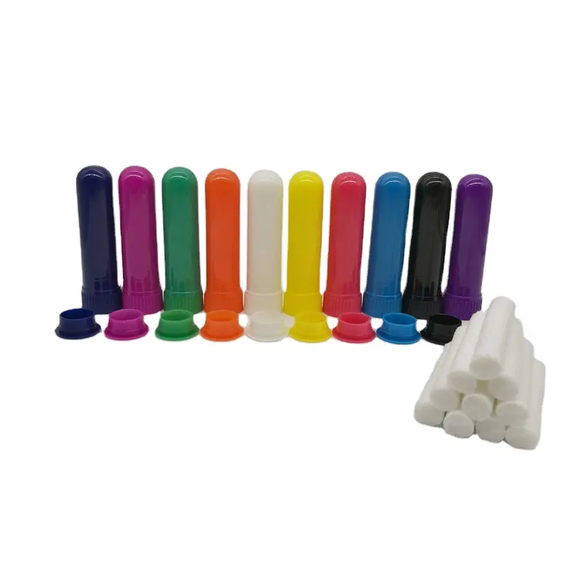 Tongkat tabung inhaler hidung berwarna kosong dengan sumbu katun untuk minyak esensial aromaterapi