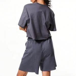 Conjunto de Camiseta y Pantalones Cortos Deportivos de Verano para Mujer, de Alta Calidad, Informal, de Algodón, Tejido de Punto, Diseño Sólido, Vintage, Bordado, Transpirable, 220g - Product Image 3