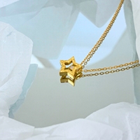 Kalung Rantai Pentagram Berongga CZ Perak Sterling 925 Berlapis Emas Hipoalergenik Perhiasan Berputar