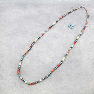 Batı tarzı özelleştirmek el yapımı 30 inç Navajo inciler turkuaz boncuk uzun zincir kolye ile küpe seti - Product Image 3