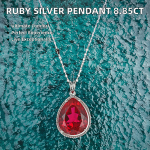 Colgante de cuarzo rojo de 8,85 quilates para mujer, Plata de Ley de alta calidad, chapado en rodio blanco, forma de gota de agua, estilo romántico, fino - Product Image 2