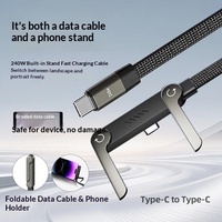 Support de téléphone multifonctionnel 240W Type-C avec câble de charge rapide et de transfert de données pour téléphones mobiles iPhone 15/17, tablettes et appareils de jeu