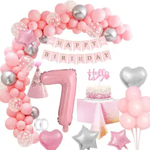7e Verjaardagsfeestje Ballonnen Slinger Kit Met Gelukkige Verjaardag Banner Hoed Ster Folie Ballon Voor Meisje Kids Party Versiering
