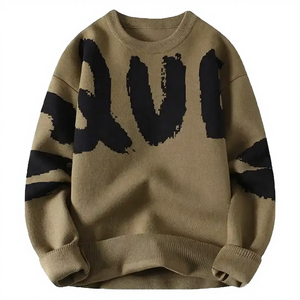 เสื้อสเวตเตอร์ไหมพรมคอวีสำหรับผู้ชาย ฤดูหนาว ผ้าฝ้าย 100% ป้องกันรอยยับ ลายแจ็คการ์ด สกรีนโลโก้ได้ - Product Image 4