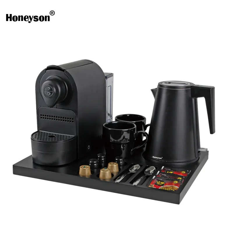 Amazon Hot Sale Automatic Capsule Coffee Machine Hotel Coffee Maker With Electric Kettle Tray Set