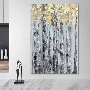 100% arte <span class=keywords><strong>de</strong></span> pared pintado a mano decoración <span class=keywords><strong>de</strong></span> pared del hogar cuadro bosque <span class=keywords><strong>de</strong></span> abedul Arte Abstracto dorado árbol pintura al óleo - Product Image 3
