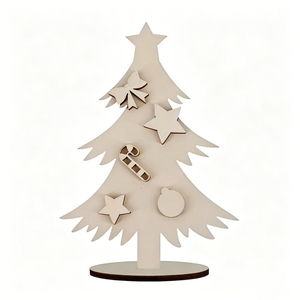Tailai - Adornos Navideños de <span class=keywords><strong>Madera</strong></span> Contrachapada para Escritorio, 3 Piezas, con Base Desmontable, Diseño Art <span class=keywords><strong>Deco</strong></span> con Patrón de Plantas, <span class=keywords><strong>Madera</strong></span> Natural - Product Image 1