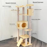 Arbre à chat moderne et élégant en bois massif de la série A, avec hamac-capsule, échelle, poteaux à gratter, plateforme d'escalade, étagère et lit pour chats