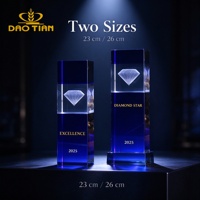 Trophée en cristal bleu, colonne de diamant gravée au laser 3D, plaque en cristal personnalisée pour la reconnaissance des employés, cérémonie annuelle d'entreprise