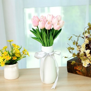 เคช ทิวลิปดอกไม้ประดิษฐ์สีเหลืองสีชมพูแจกันแก้วตกแต่งบ้านอุปกรณ์ประกอบฉากงานแต่งงาน - Product Image 4