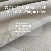 Venta de fábrica Poliéster modal de alta calidad 52% Algodón17 % Modal25 % Sp6 % Tejido DE BUCEO modal 380/390gsm Estiramiento para la moda de la HD2585-1