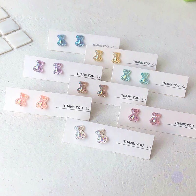 Anting S925 Manis Mode Gadis Anting Beruang Perak Permen Jelly Akrilik Kancing Klip On Telinga Cincin Perhiasan Anting Beruang Teddy Gummy