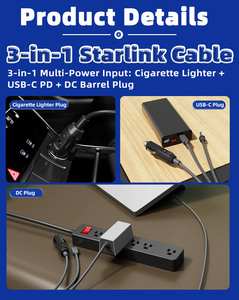 สายไฟ DC 3 in 1 สำหรับ Starlink Mini 100W+ USB C 12-24V หัวเสียบที่จุดบุหรี่ สายไฟ DC ตัวผู้ สำหรับ Starlink Mini Plug - Product Image 4