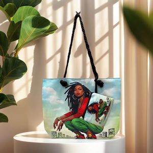 <strong>Fun</strong> Cartoon Pattern African Black Girl Art Print Women's Waterproof Canvas Zipper Tote <strong>Bag</strong> for Wholesale - Product Image 3