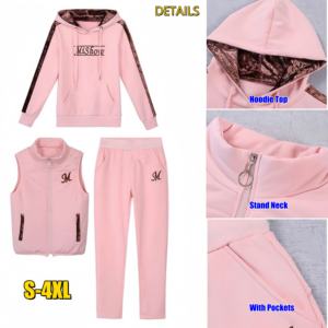 Chándales para mujer, conjunto informal de <span class=keywords><strong>3</strong></span> piezas, conjunto de pantalón largo, chándal, sudaderas con capucha, chaleco y pantalones de chándal, Jogger - Product Image 3