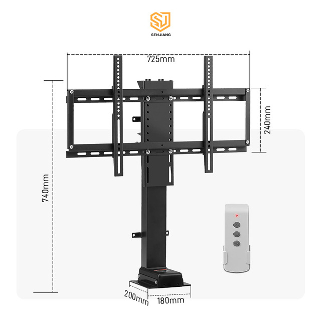 Senjiang Factory Automatic Electric Remote Control Screen Mount Height Adjustable Motorized TV Lifting Mount Mechanism Stand