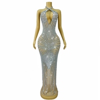 Robe longue de soirée sexy à dos nu et strass pour femme, robe moulante longue jusqu'au sol pour anniversaire, mariage, banquet, tenue de fête