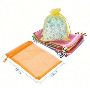 Sacs cadeaux en organza blanc transparent avec cordon de serrage Loonde en gros, 13x18 cm, pochettes à bijoux en organza, sac en organza avec cordon de serrage coloré - Product Image 3