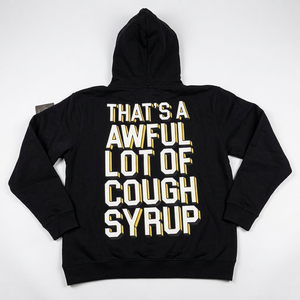 Sudadera con Capucha para Hombre con Estampado 'That's a Awful Lot of Cough Syrup', Negra, de Poliéster Tejido, 160g, Cálida, Estilo Otoñal - Product Image 1