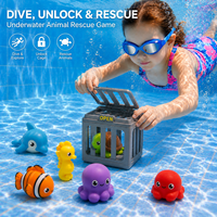 Juguetes de Buceo para Piscina para Niños, Juego de Rescate de Animales Submarinos, Juego de Juguetes para Baño con Jaula para Animales Oceánicos y Bolsa de Almacenamiento, Venta al por Mayor