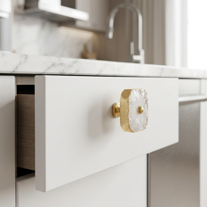 AK Brass White Gold Stone & Metal <b>Wardrobe</b> Knob Customized Cabinet Handle Luxury Dresser Furniture <b>Hardware</b> Modern Decor Premium - Product Image 2