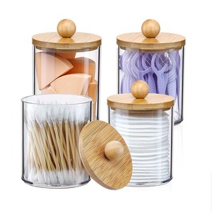 Paquete de 4 dispensadores de hisopos, tarros de plástico tipo boticario, organizadores de maquillaje para tocador, almacenamiento, recuerdos para fiestas - Product Image 1