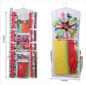 Holiday Home Office Transparent Vertical Hanging Multi Pockets <b>Wrapping</b> <b>Paper</b> <b>Storage</b> <b>Bag</b> with a Metal Hook - Product Image 2