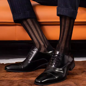 <span class=keywords><strong>Chaussettes</strong></span> habillées transparentes à rayures pour hommes, <span class=keywords><strong>ultra</strong></span>-<span class=keywords><strong>fines</strong></span>, respirantes, en nylon et soie, pour affaires, OEM - Product Image 1
