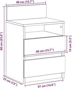 Modern 2-Drawer Adjustable Height <strong>Bedside</strong> <strong>Cabinet</strong> in Black Solid Wood Nightstand for Bedroom Living Room Office Brown <strong>Oak</strong> - Product Image 6